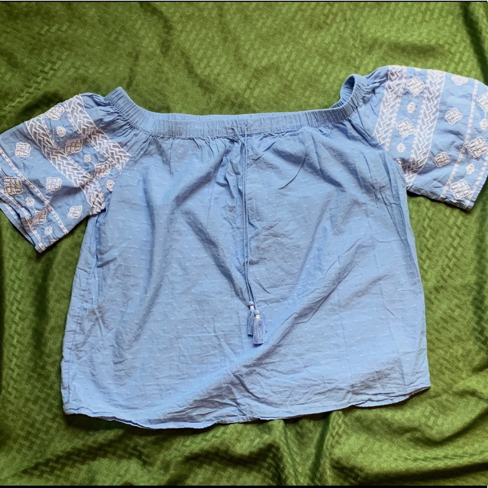 Blue Off-the-Shoulder Blouse